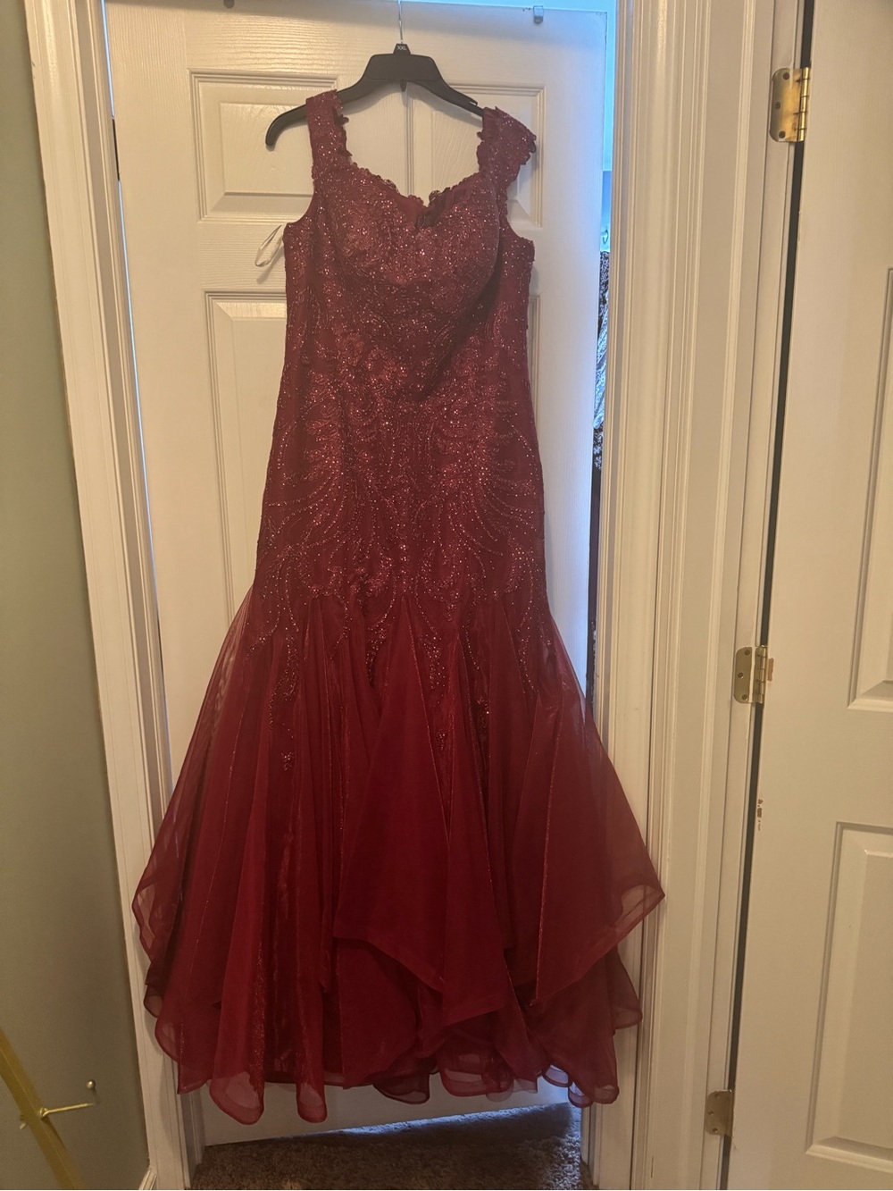 Sherri Hill Burgundy Beaded Mermaid Prom Gown
